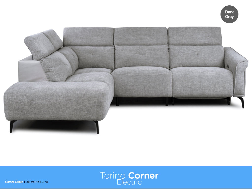 Torino Electric Reclining Corner Suite - Dark Grey Fusion