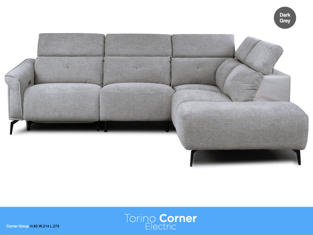Torino Electric Reclining Corner Suite - Dark Grey Fusion