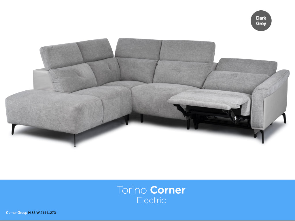 Torino Electric Reclining Corner Suite - Dark Grey Fusion