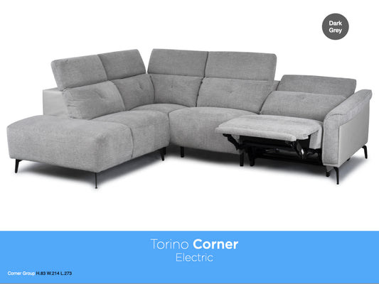 Torino Electric Reclining Corner Suite - Dark Grey Fusion