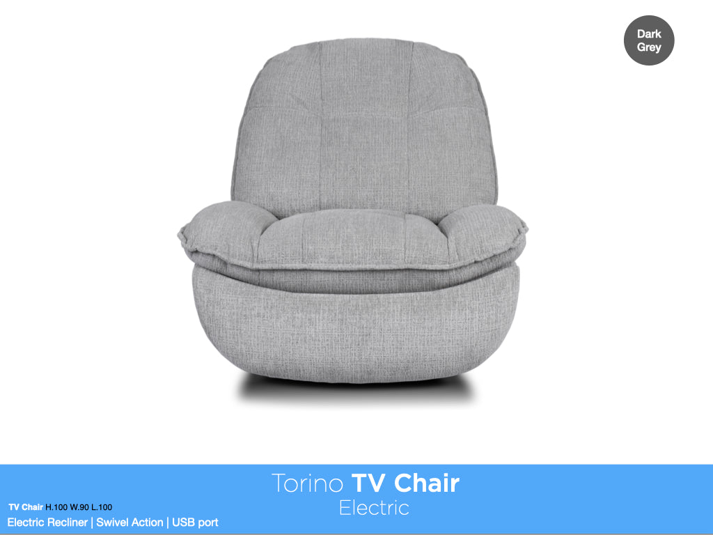 Torino Electric Reclining Swivel Armchair - Dark Grey Fusion