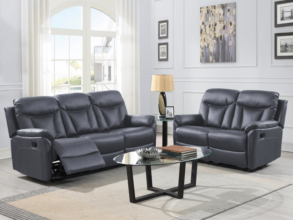 Vermont Manual Recliner Fabric Sofas - Dark Grey 