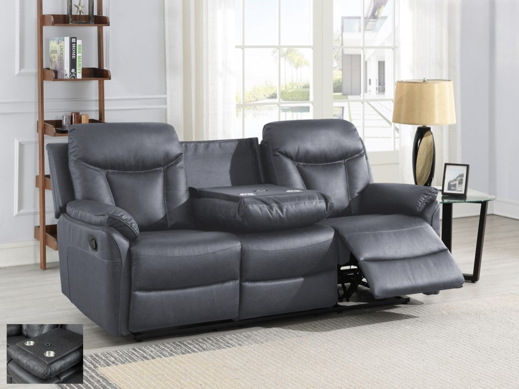 Vermont Manual Recliner Fabric Sofas - Dark Grey 