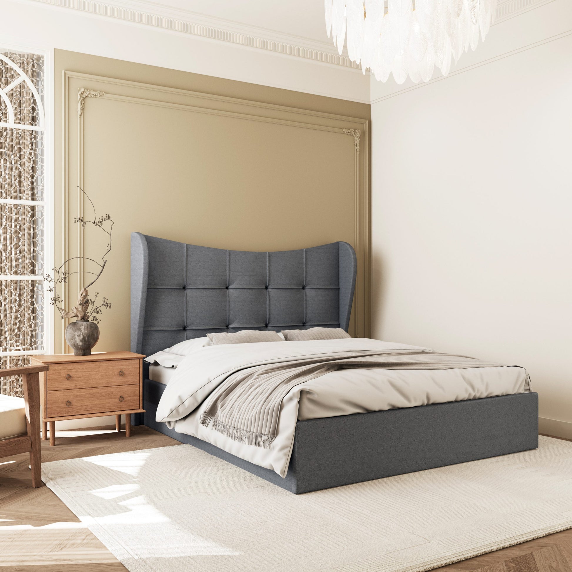Verona Ottoman 4'6" Bed - Grey Fabric