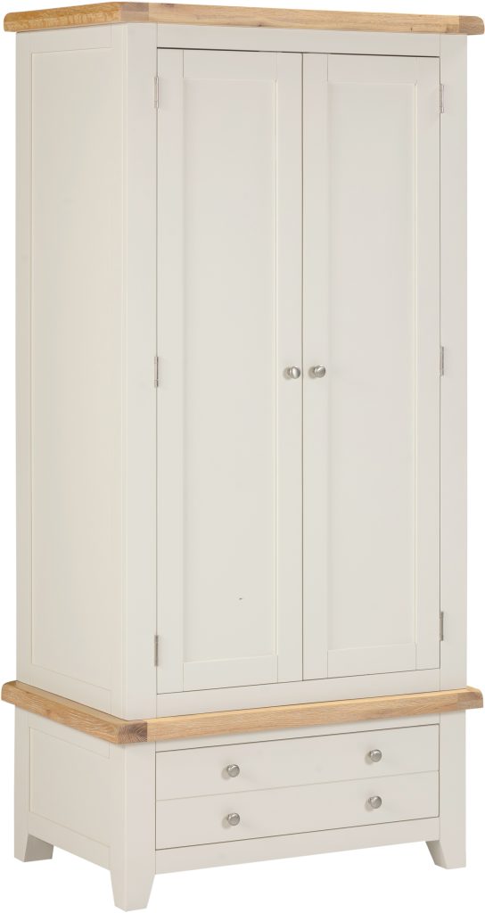 Windsor 2 Door 1 Drawer Wardrobe - Ivory/Oak