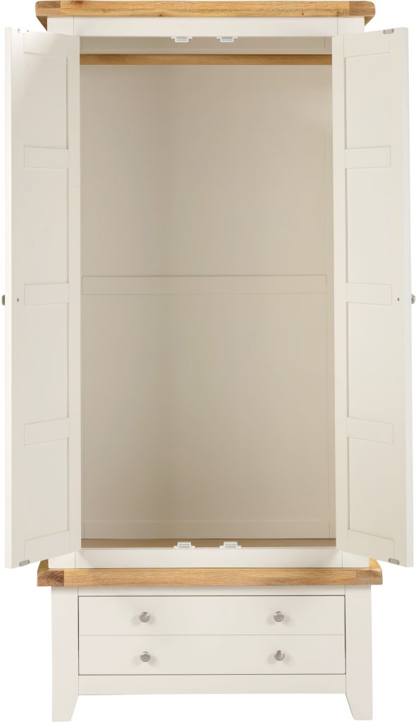 Windsor 2 Door 1 Drawer Wardrobe - Ivory/Oak