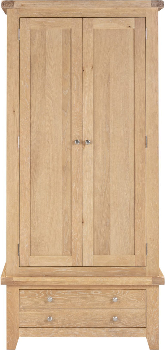 Windsor 2 Door 1 Drawer Wardrobe – Natural Oak