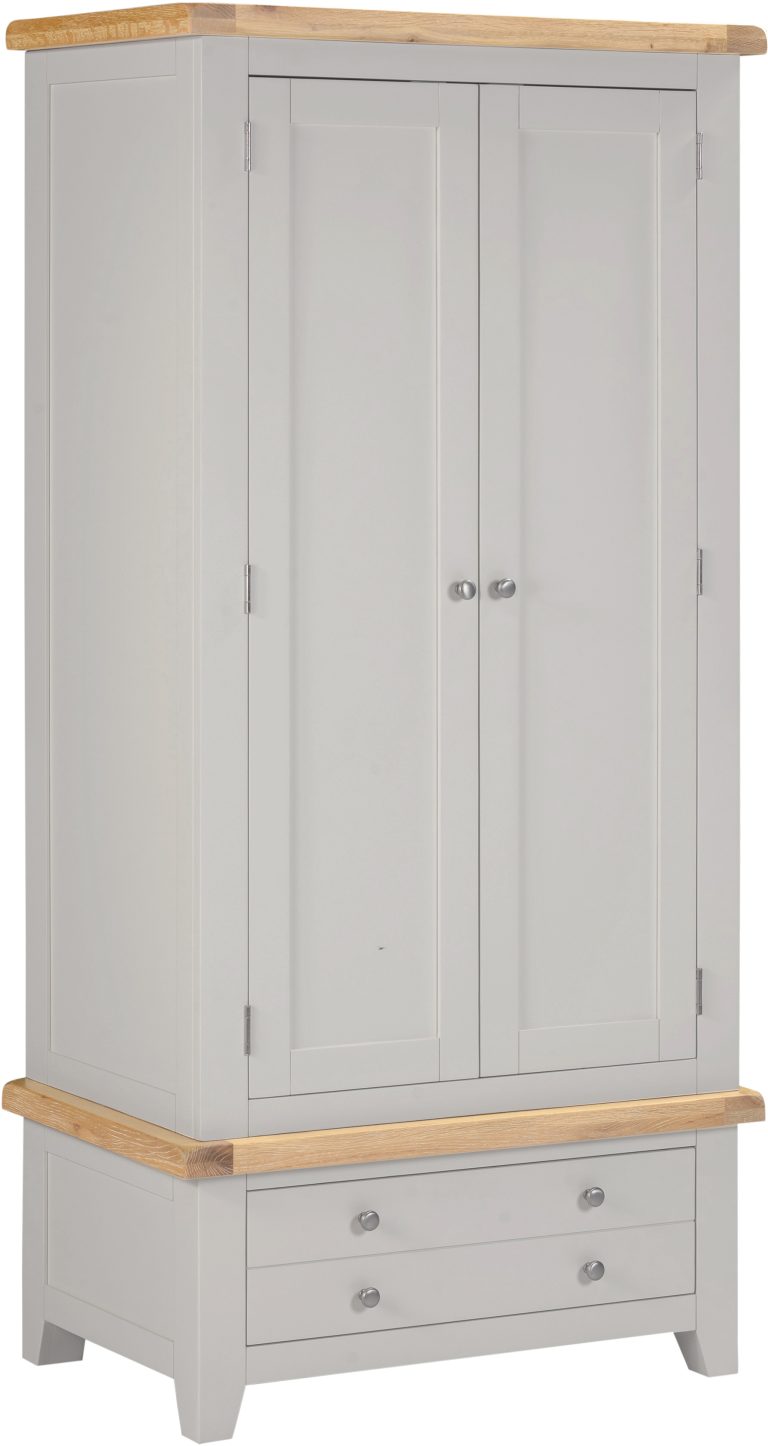 Windsor 2 Door 1 Drawer Wardrobe – Pebble Grey/Oak