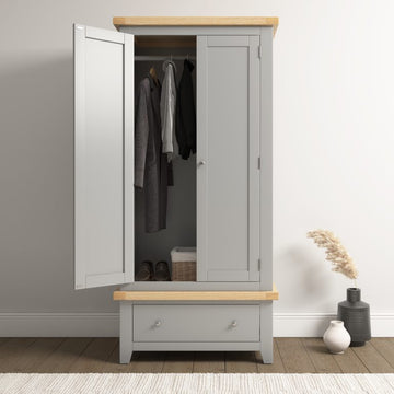 Windsor 2 Door 1 Drawer Wardrobe – Pebble Grey/Oak