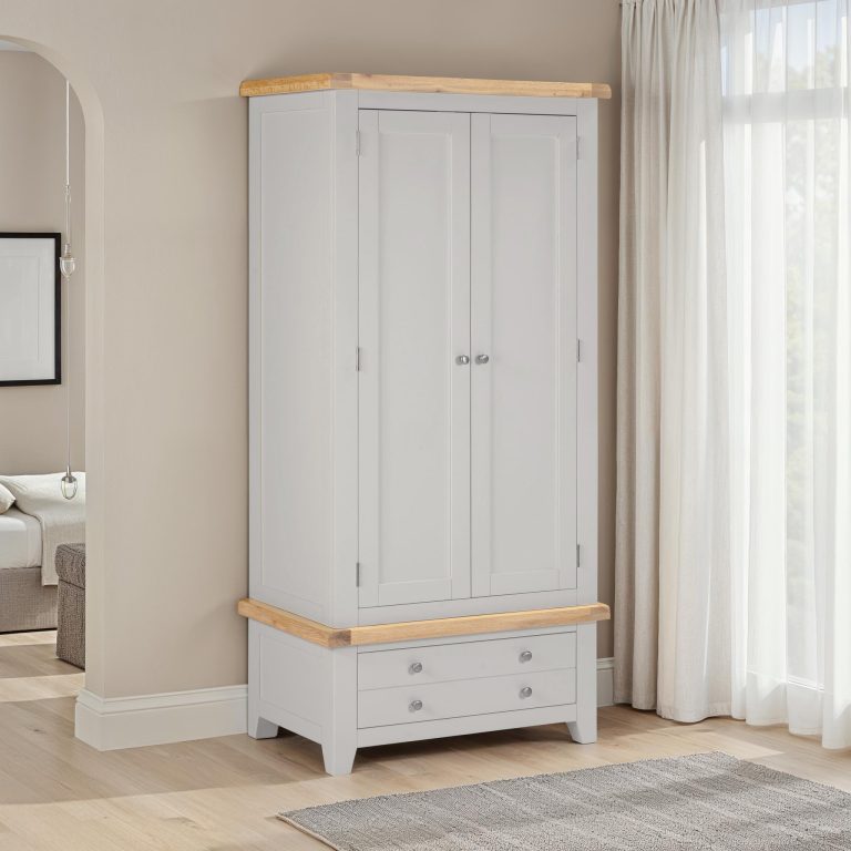 Windsor 2 Door 1 Drawer Wardrobe – Pebble Grey/Oak