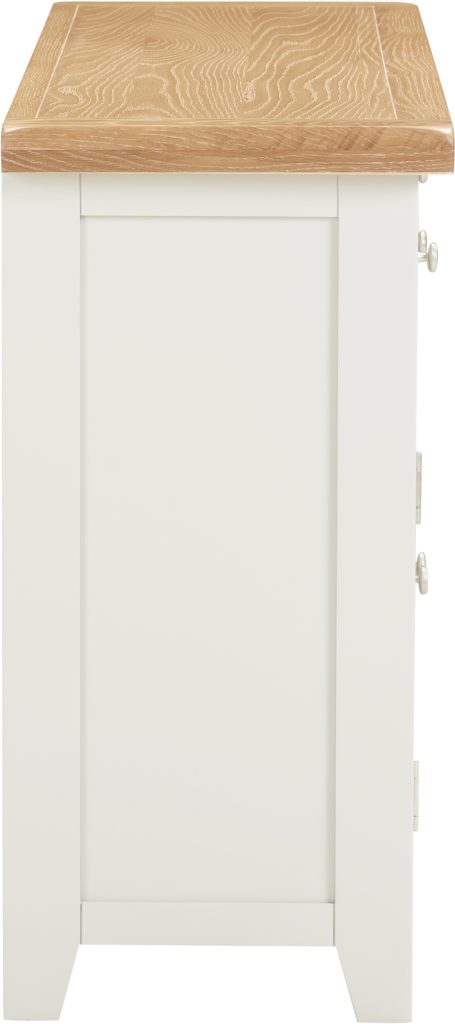 Ivory sideboard with a wooden top on a white background