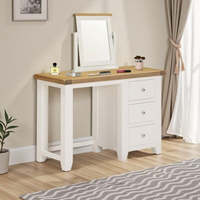 Windsor 3 Drawer Dressing Table & Mirror - Ivory/Oak