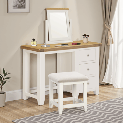 Windsor 3 Drawer Dressing Table Set - Ivory/Oak/Oat Fabric