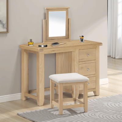 Windsor 3 Drawer Dressing Table Set - Natural Oak/Oat Fabric