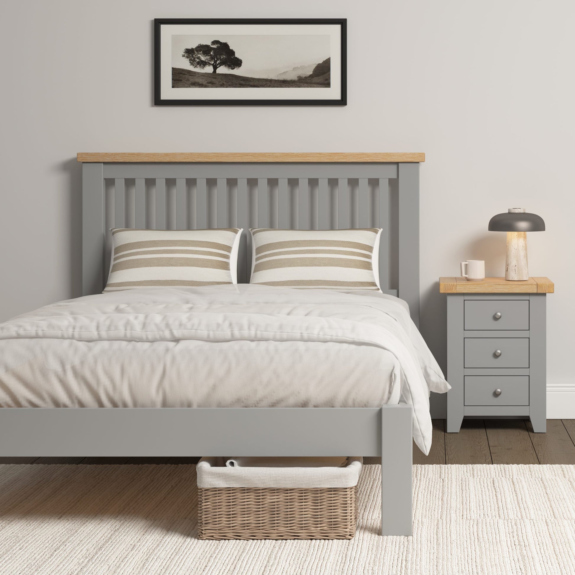Windsor 4'6" Bed Low Foot End - Pebble Grey/Oak
