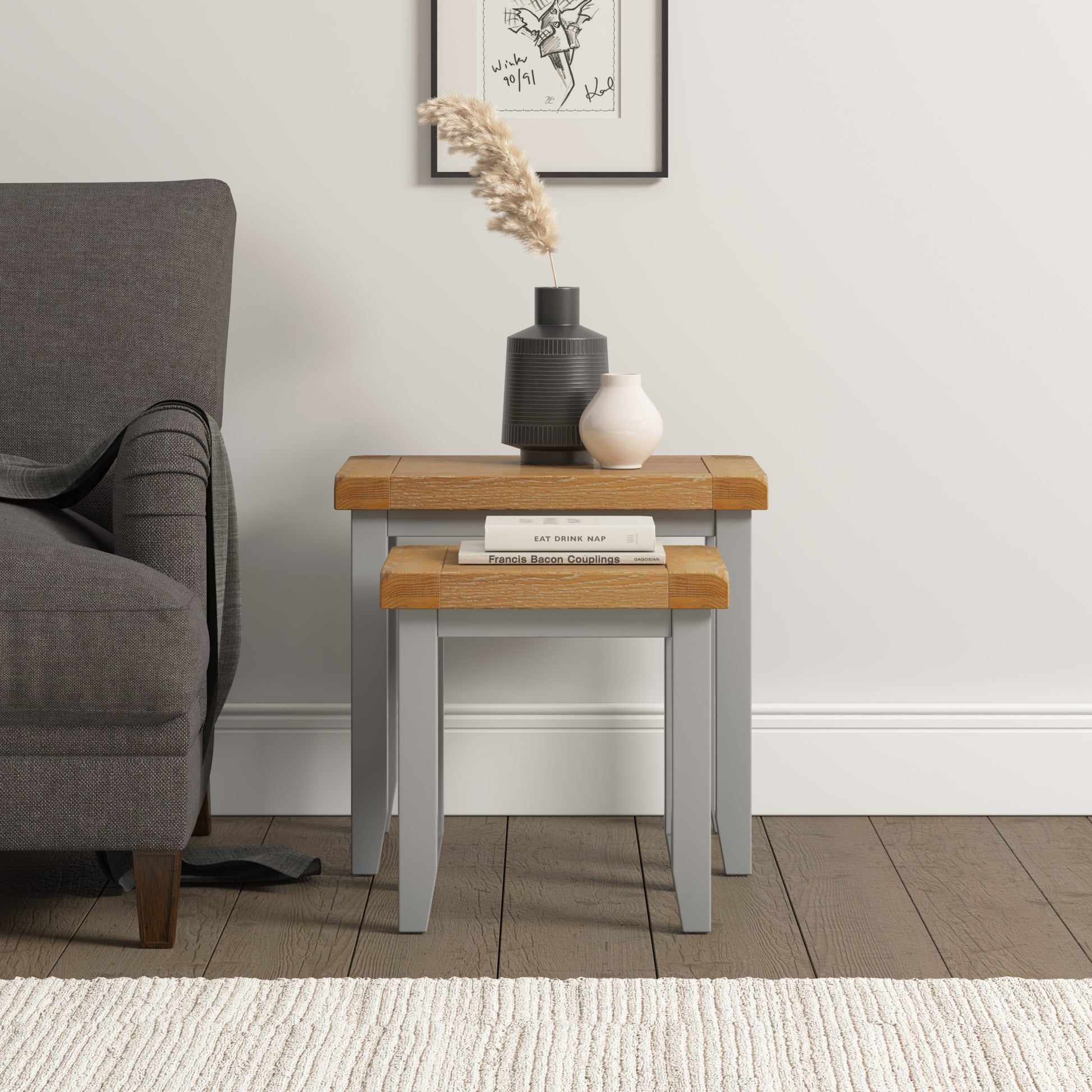 Windsor Nest of 2 Tables - Pebble Grey/Oak