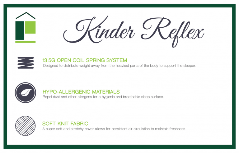 Kinder Reflex product description card with features listed.