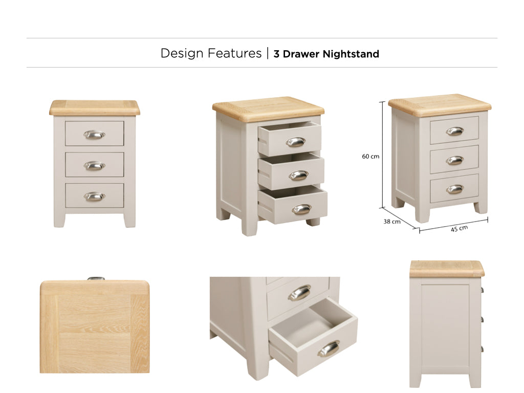 Windermere 3 Drawer Nightstand- Painted