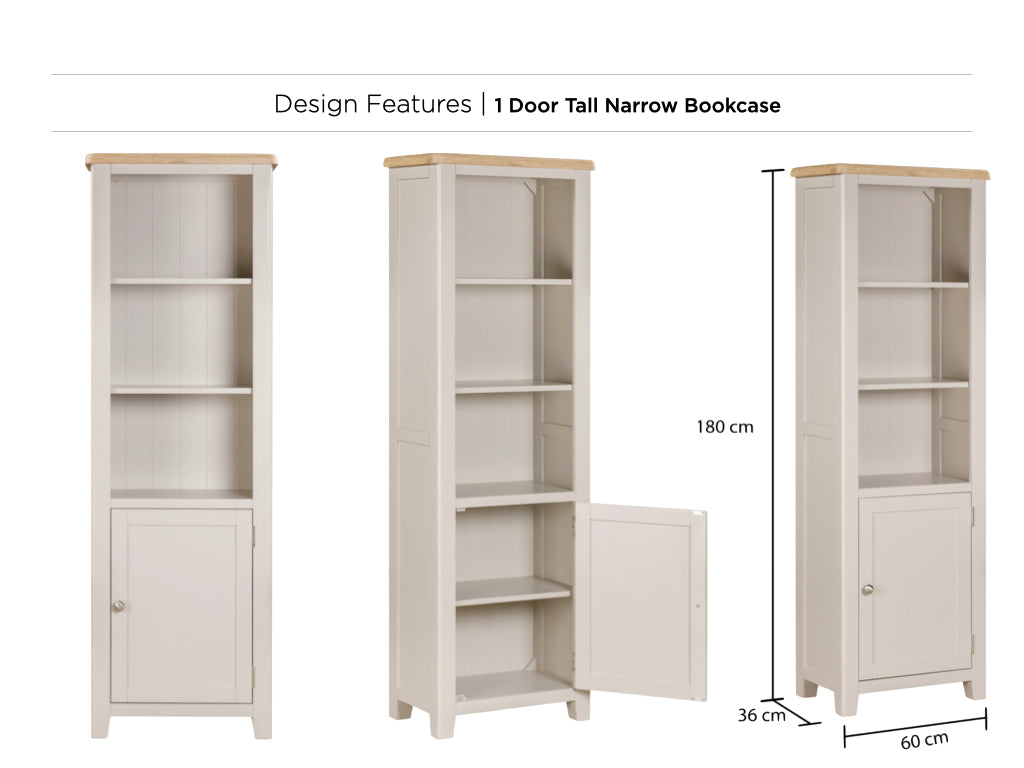 Windermere 1 Door Tall Narrow Bookcase-  Painted