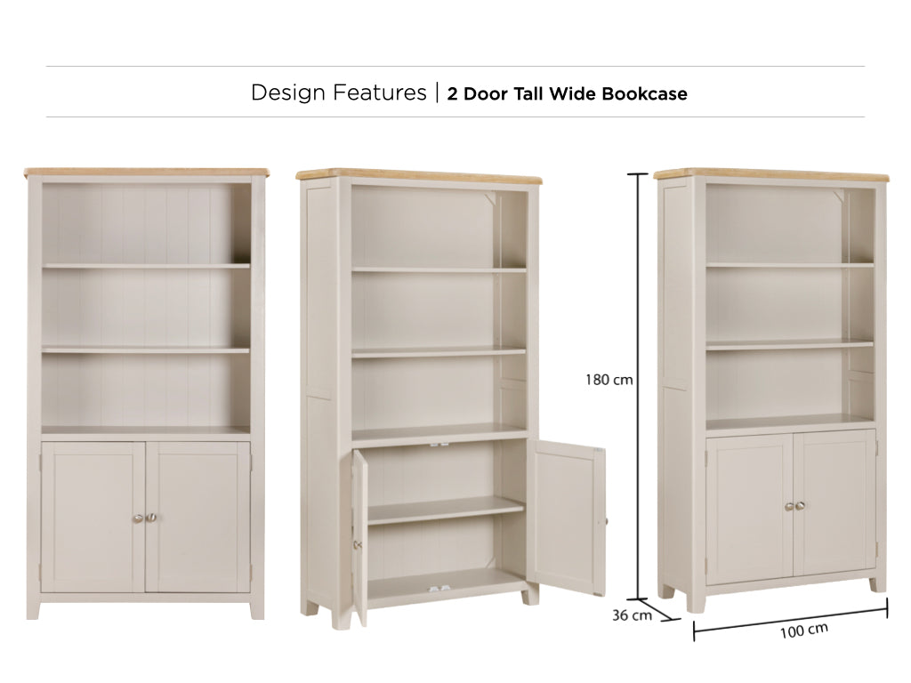Windermere 2 Door Tall Wide Bookcase- Painted