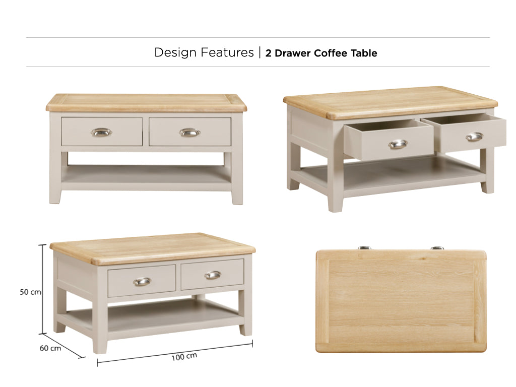 Windermere 2 Drawer Coffee Table-  Painted
