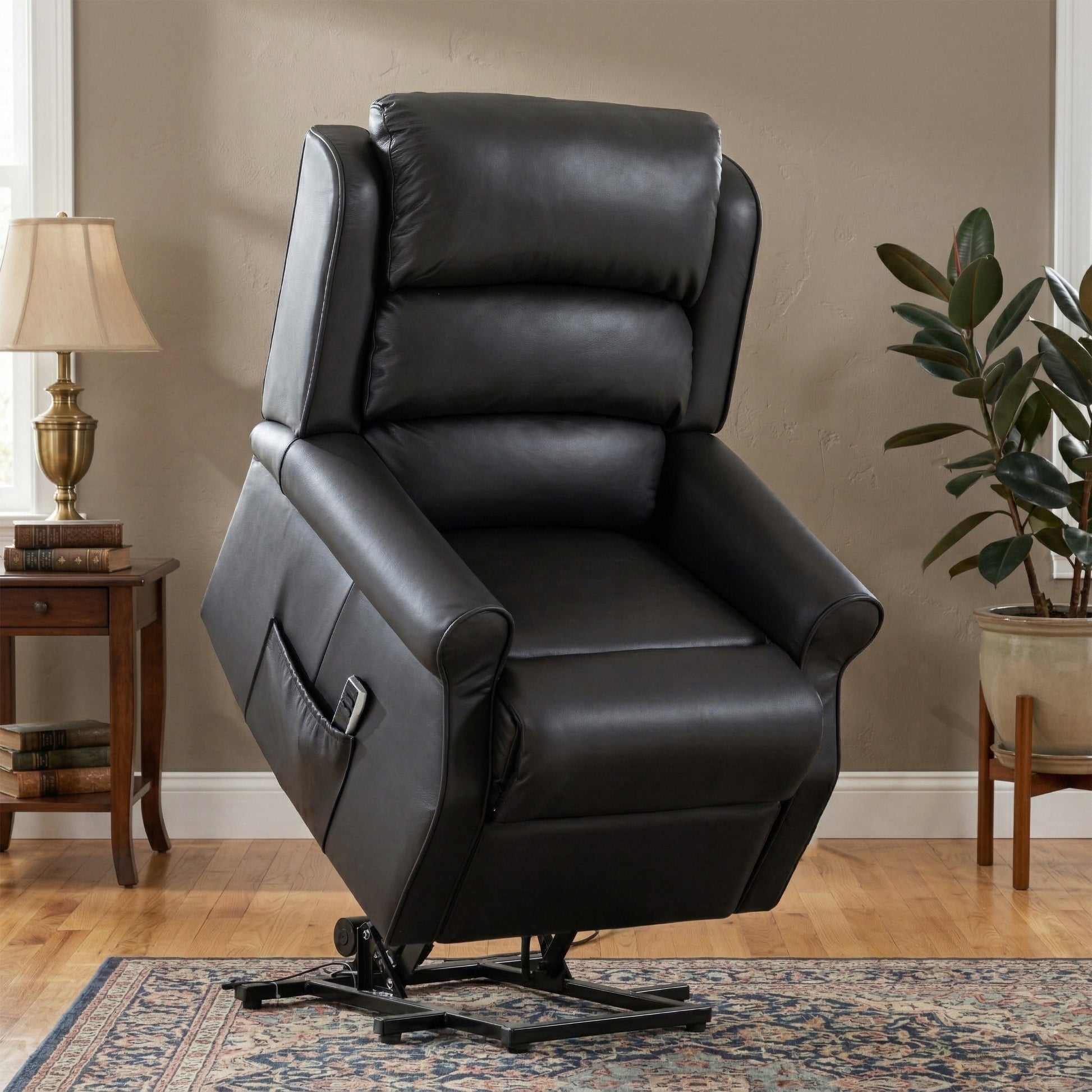 Windsor Black Leather Lift & Tilt Recliner - Dual Motor
