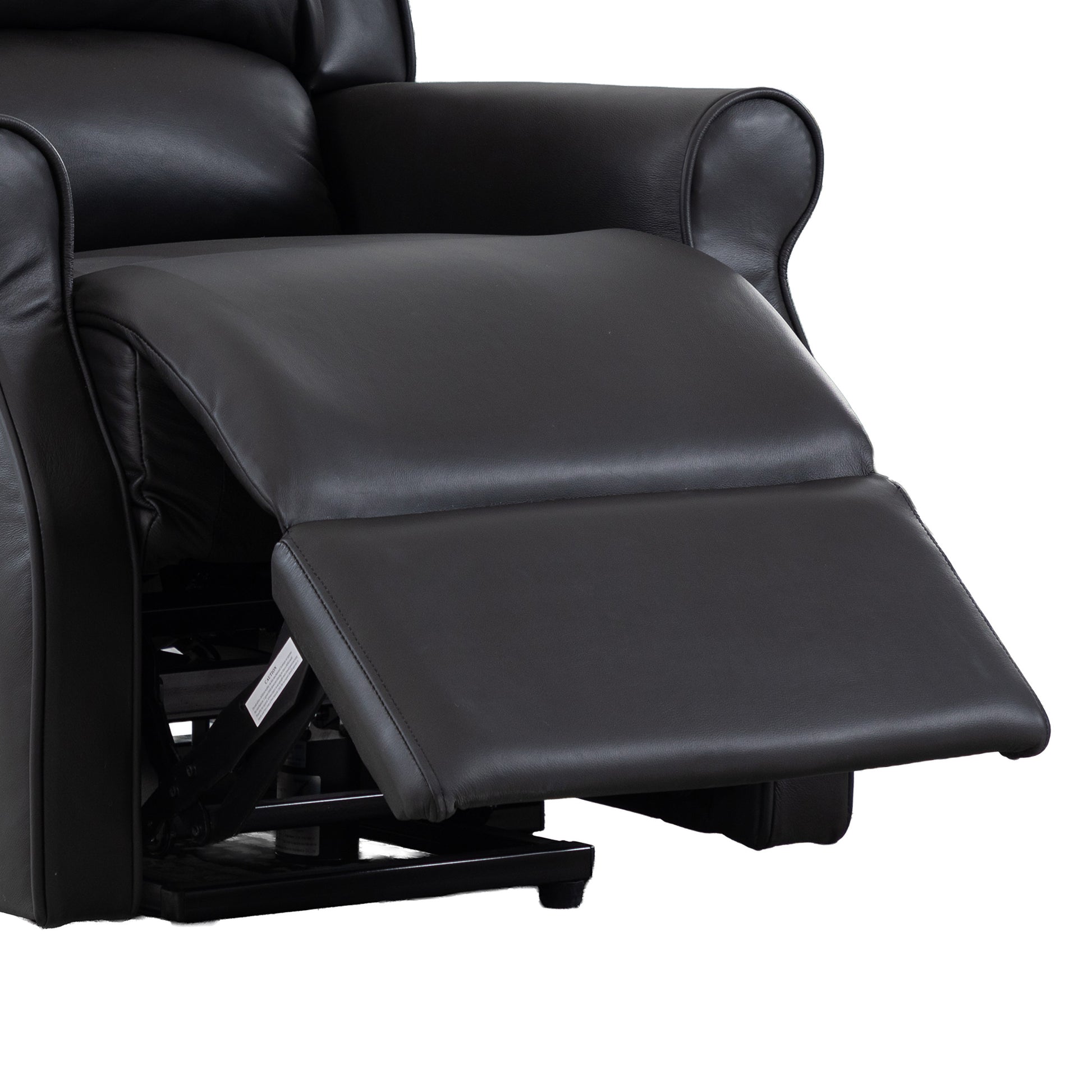 Windsor Black Leather Lift & Tilt Recliner - Dual Motor
 with armrests on a white background