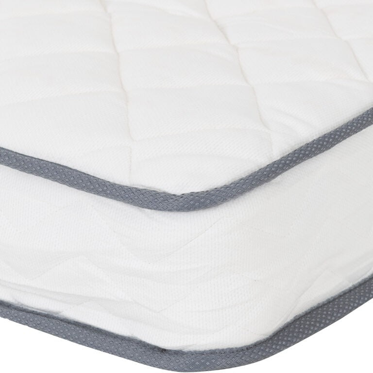 Yasmin white mattress pad with gray border on a white background