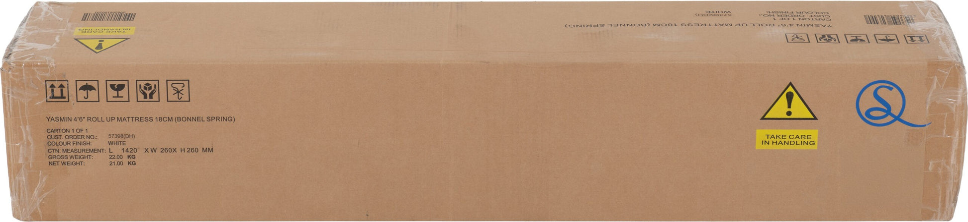 Yasmin 4'6" Roll-Up Mattress 18cm (Bonnel Spring) - White