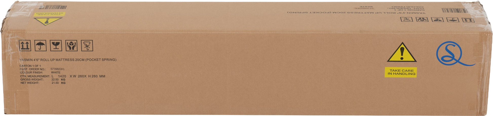 Yasmin 4'6" Roll-Up Mattress 20cm (Pocket Spring) - White