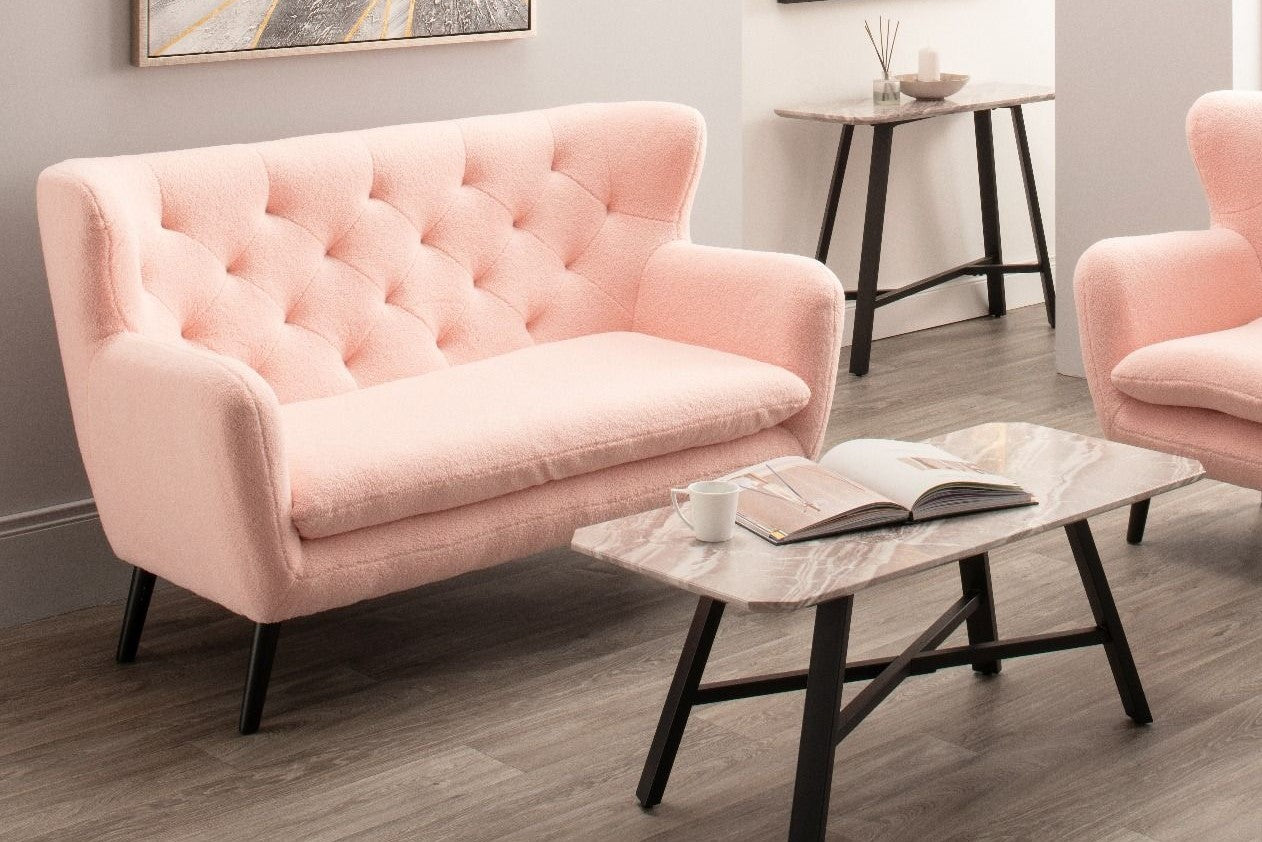 Yak 2 Seater Sofa - Short Faux Sheepskin - Pink