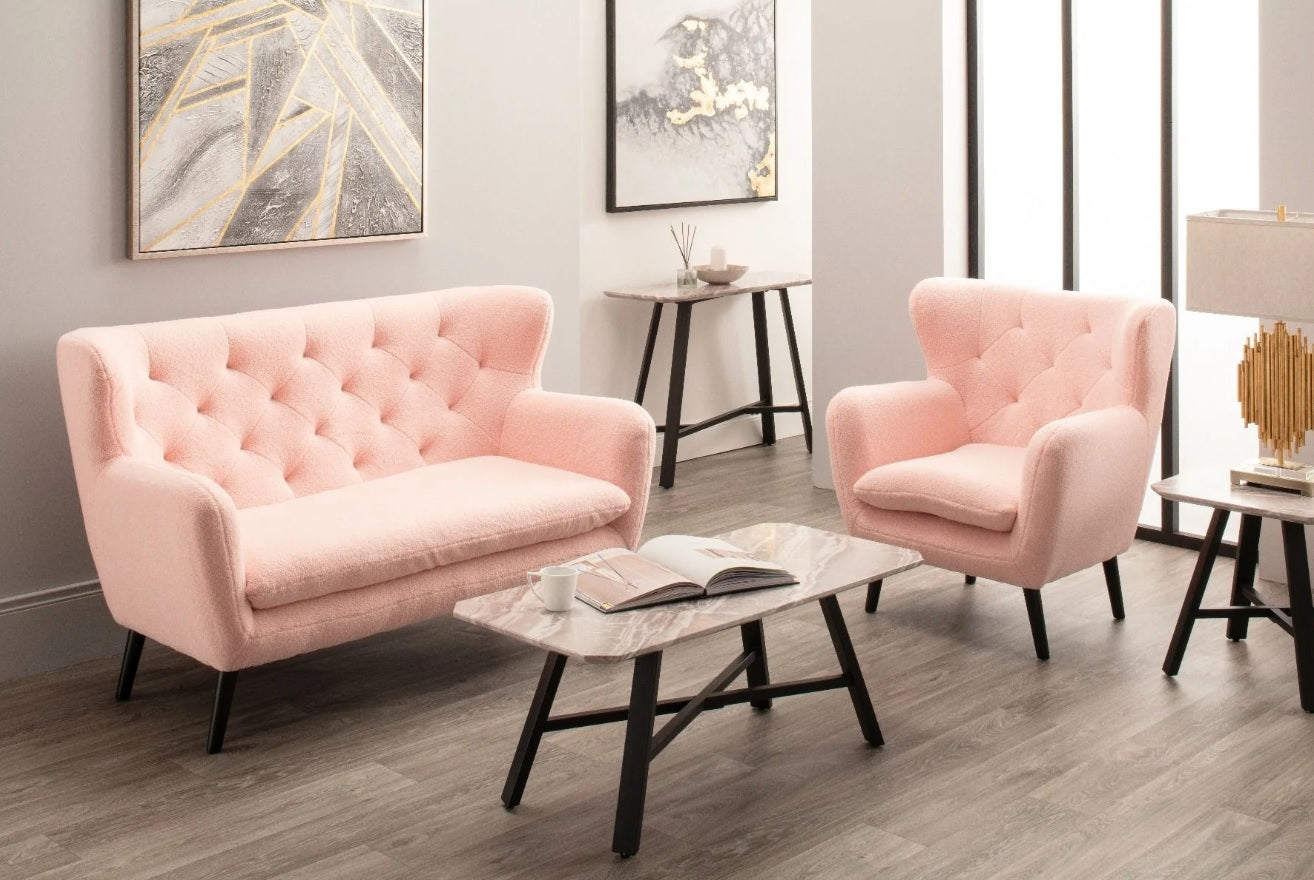Yak Armchair - Short Faux Sheepskin - Pink