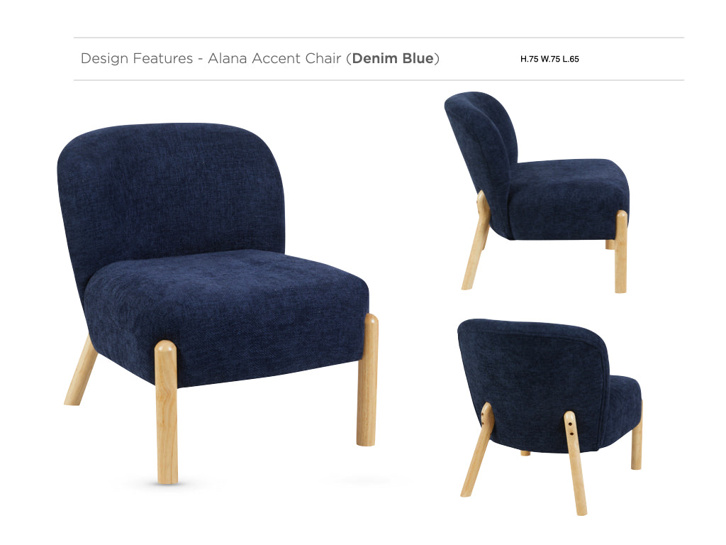 Alana in Denim Blue, accent chair views and design details