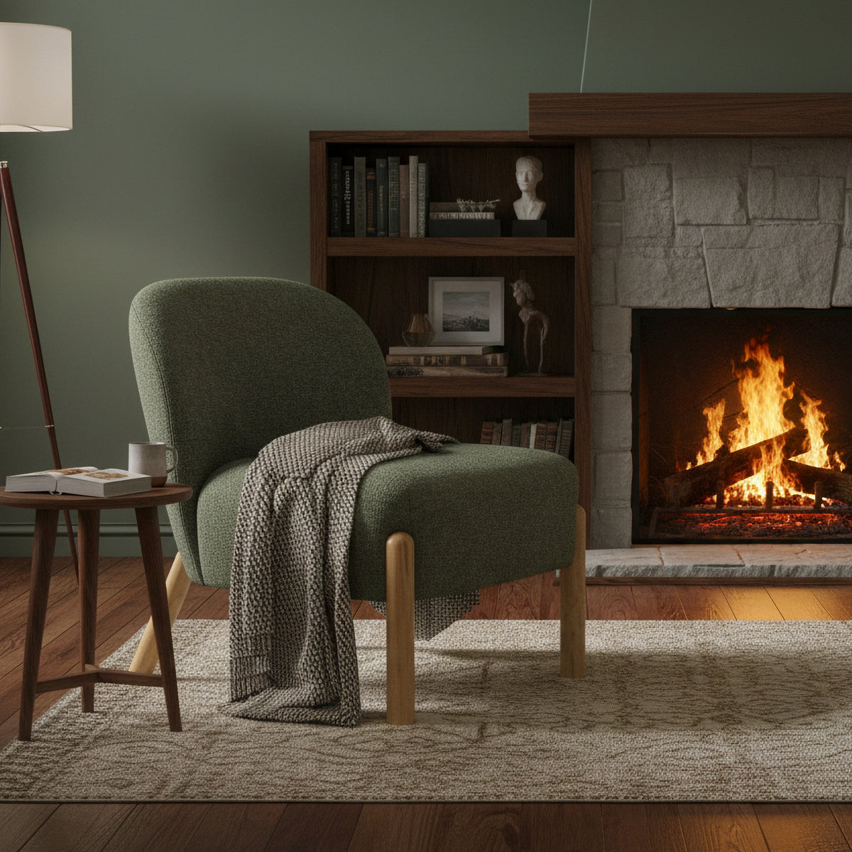 Alana in Moss Green, accent chair in another room setting