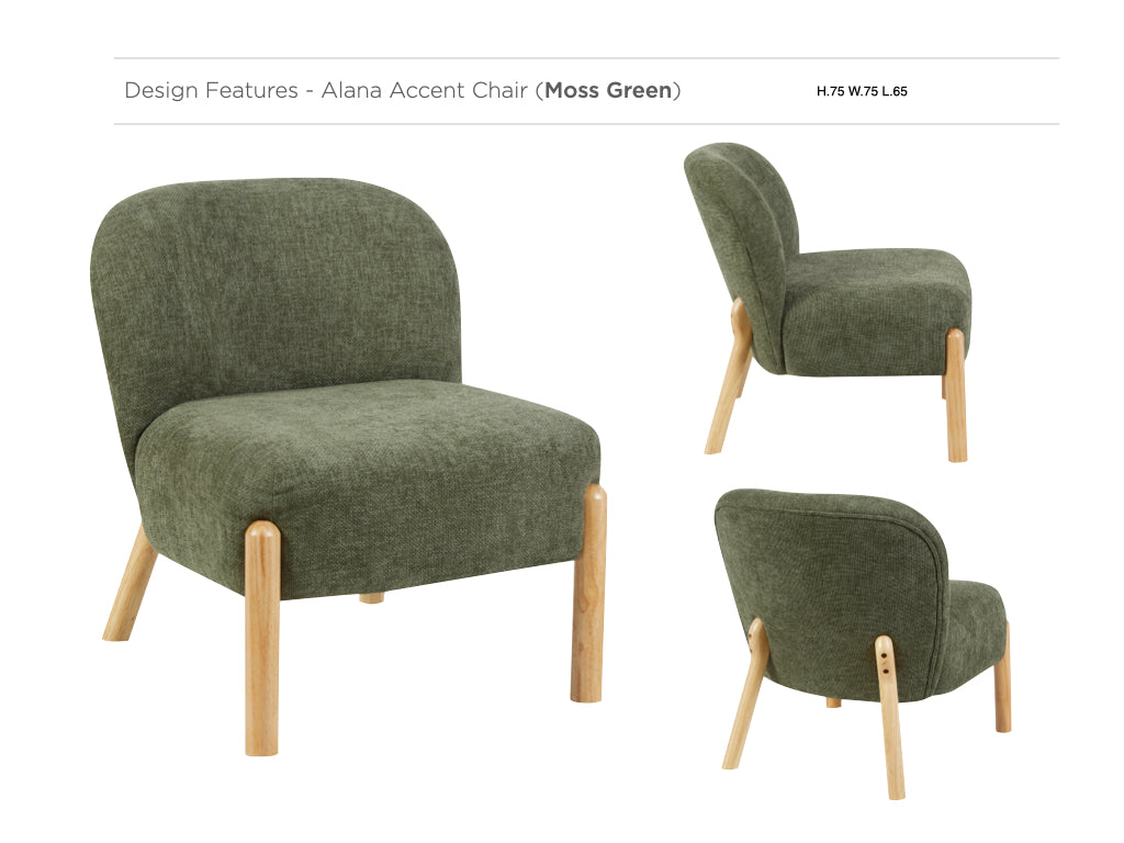 Alana in Moss Green, accent chair views and design details