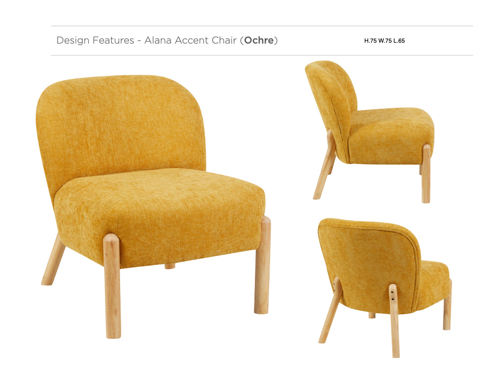 Alana in Ochre, accent chair views and design details