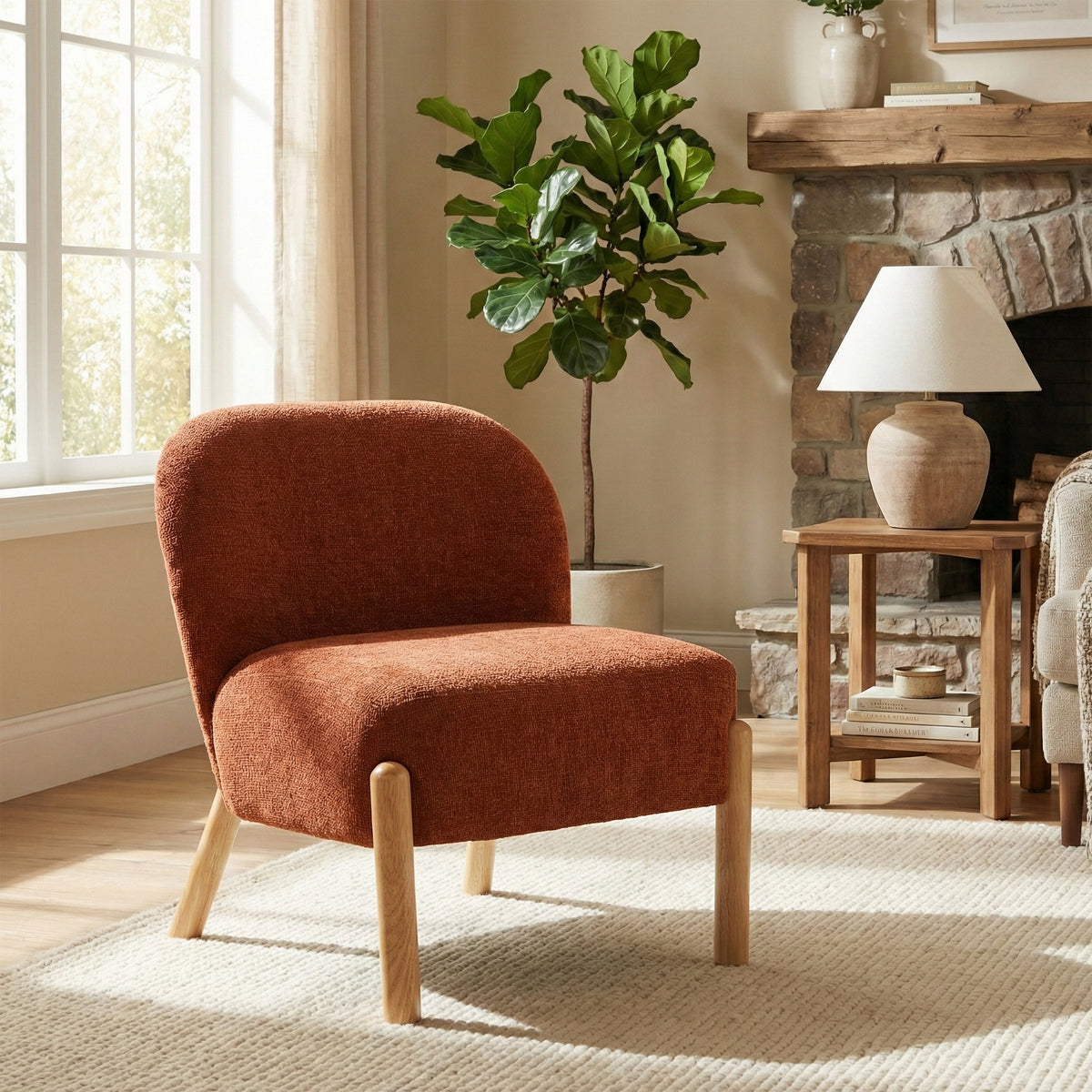 Alana in Rust, accent chair in a living room