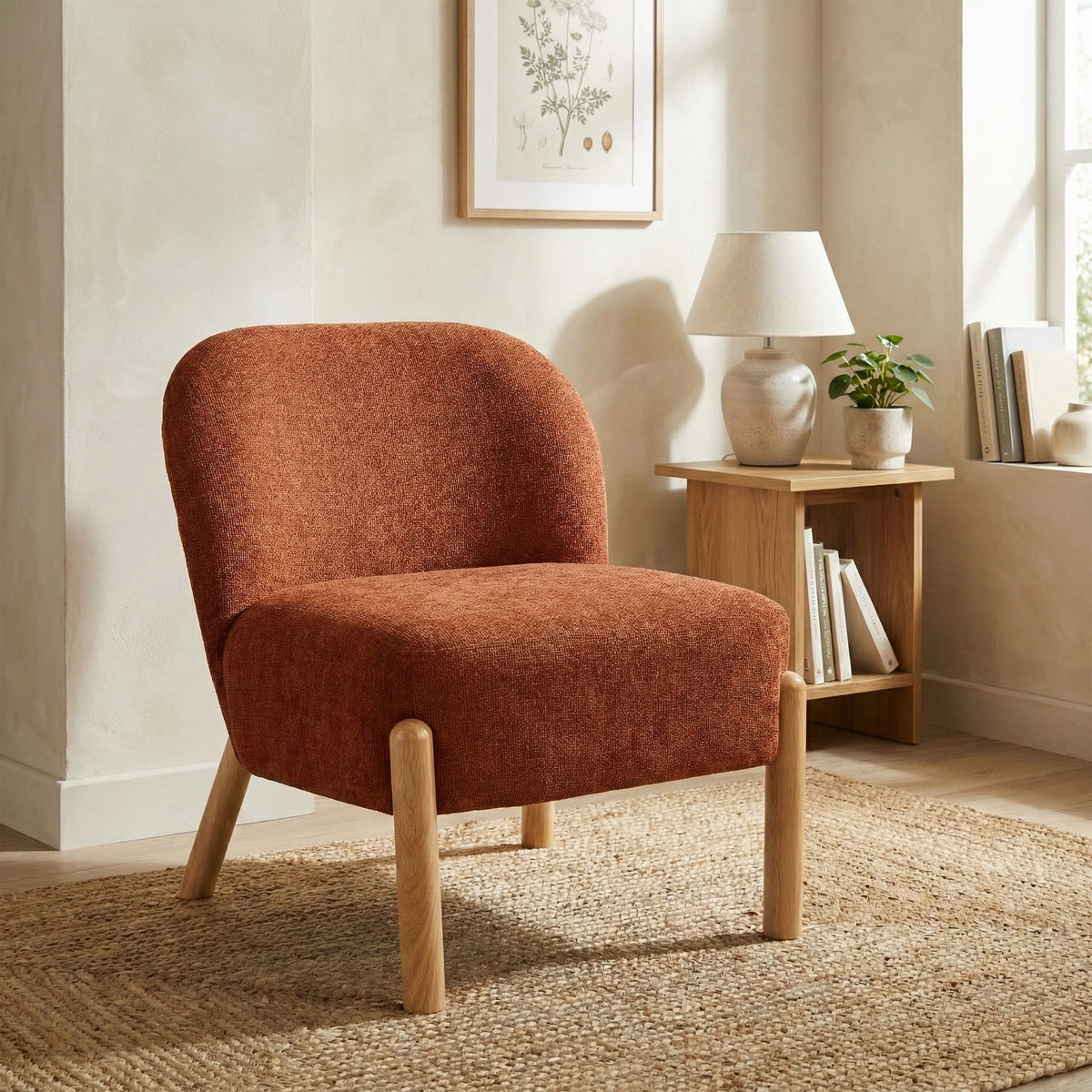 Alana in Rust, accent chair in another room setting