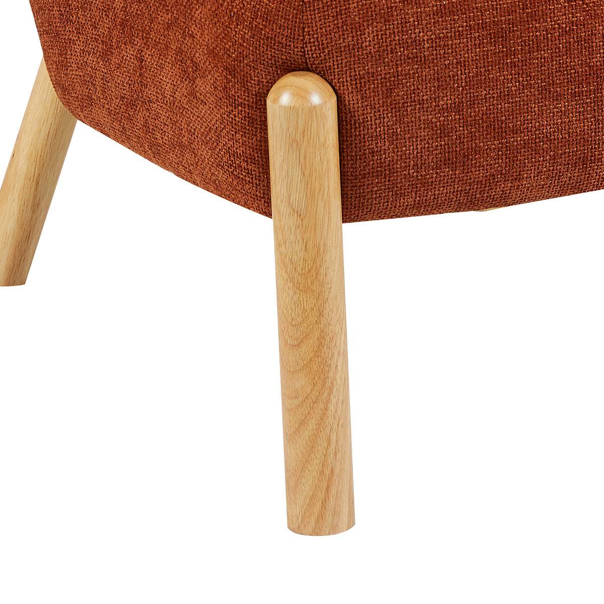 Alana in Rust, wooden leg and upholstery detail
