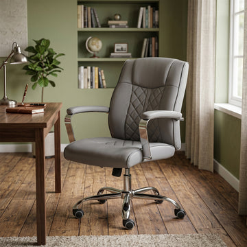 Ambassador Grey PU office chair, desk lifestyle view