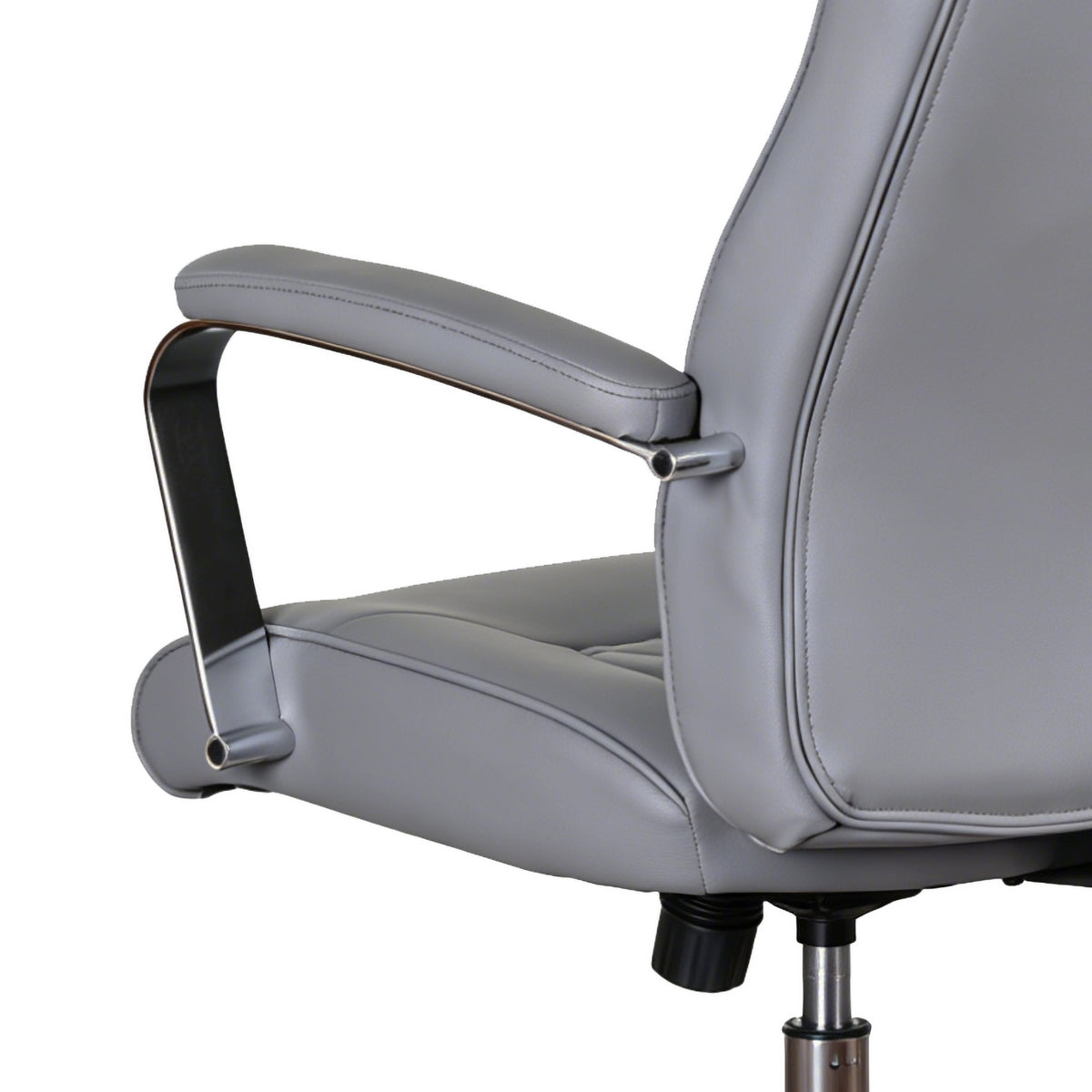 Ambassador Grey PU office chair, padded arm and upholstery detail