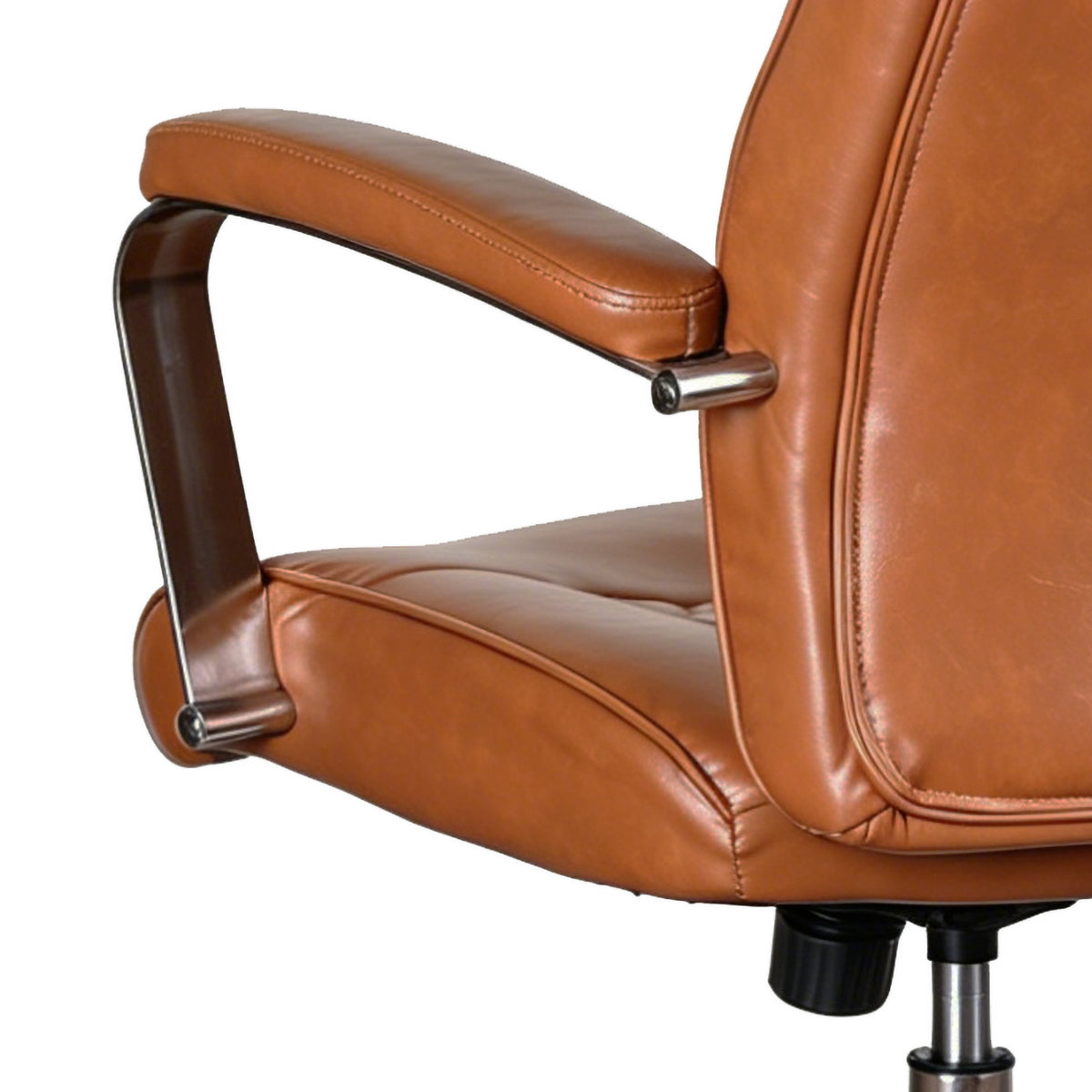 Ambassador Tan PU office chair, padded arm and upholstery detail