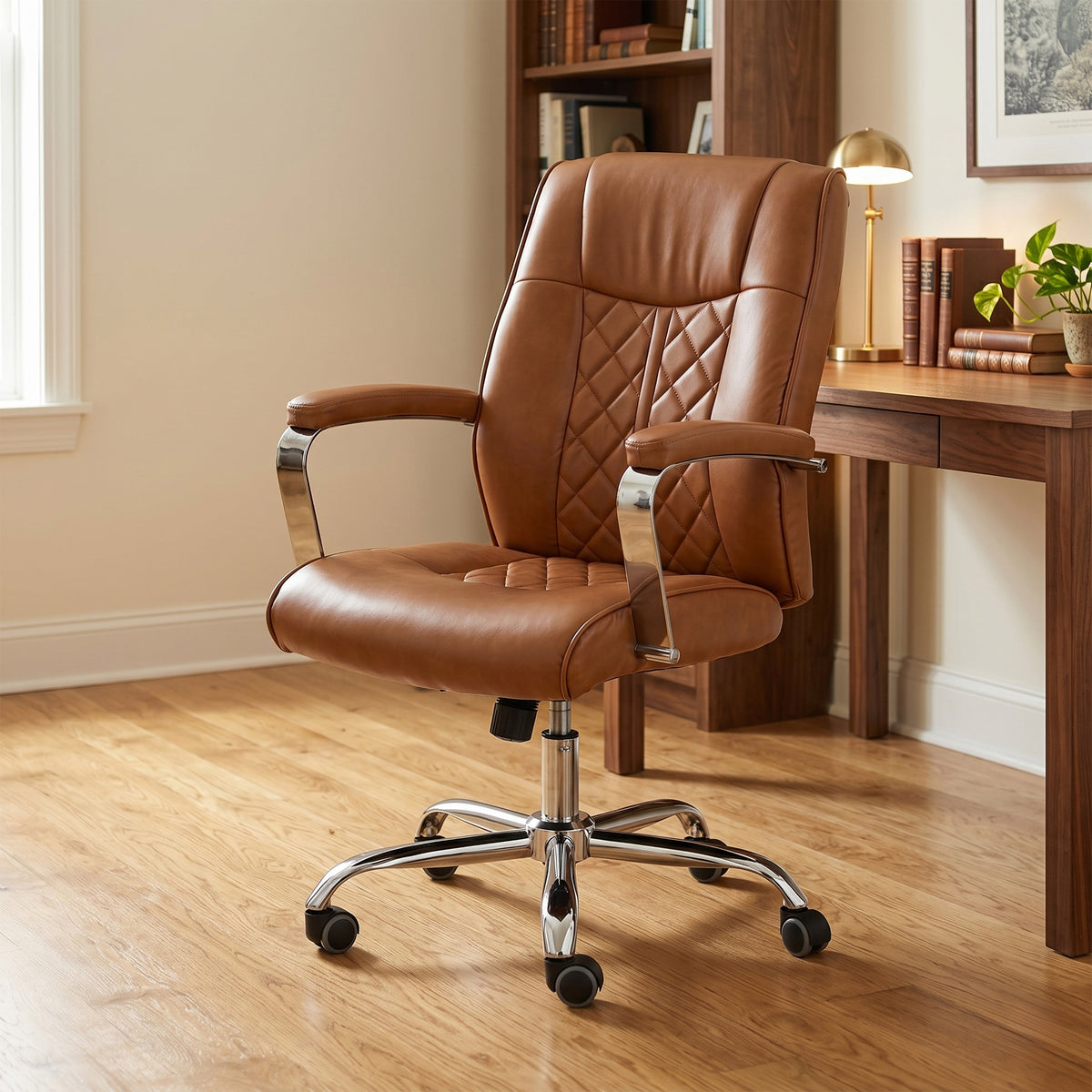Ambassador Tan PU office chair, room lifestyle view