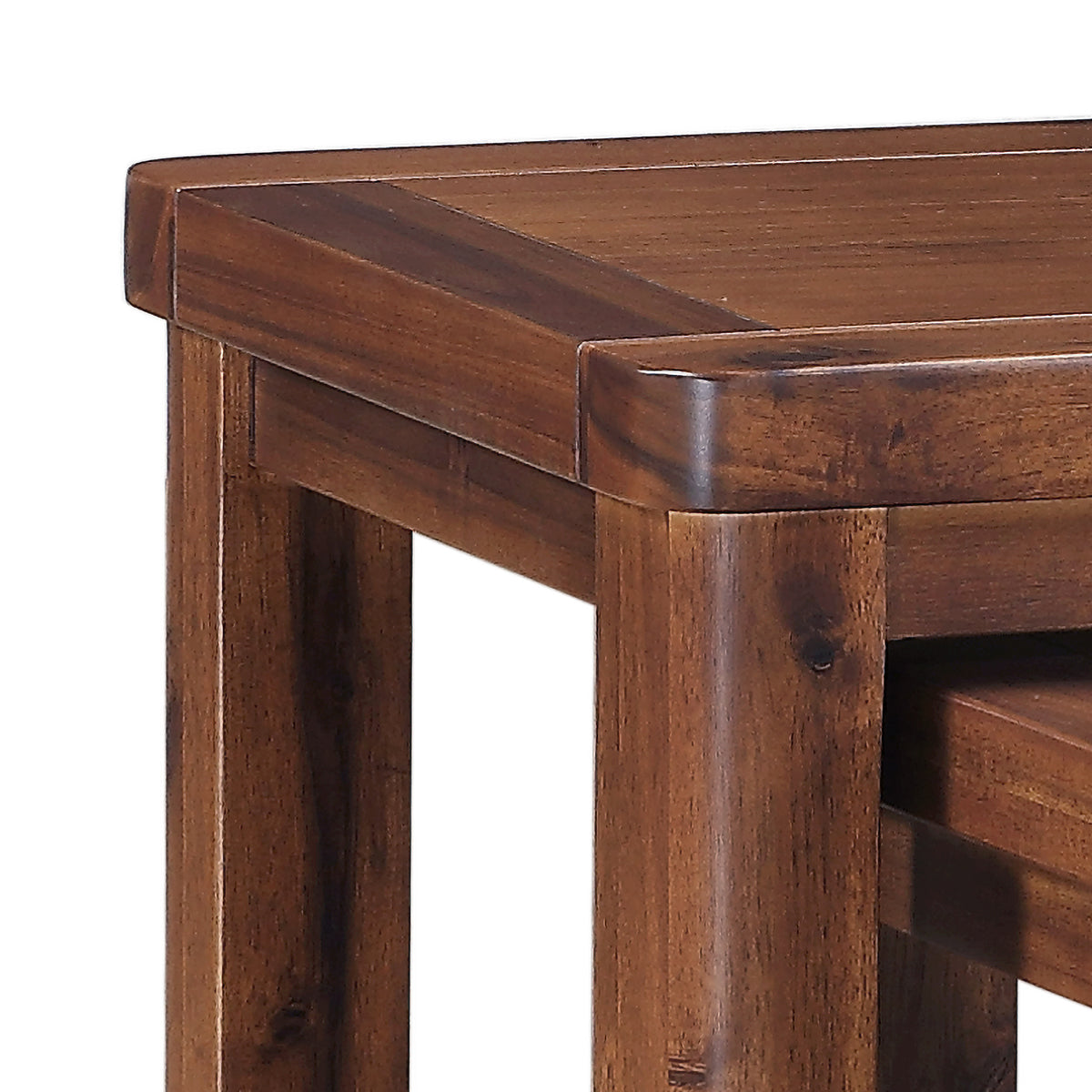 Andorra Acacia Nest of 2 Tables, curved top detail