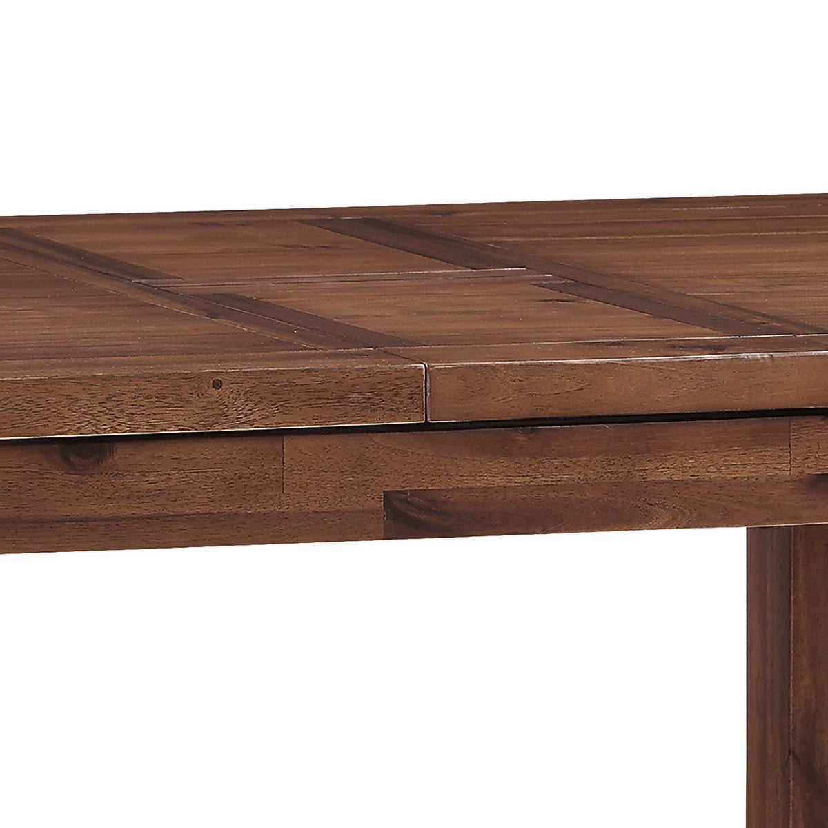 Andorra Acacia 120-150cm Butterfly Extending Dining Table, closed tabletop detail