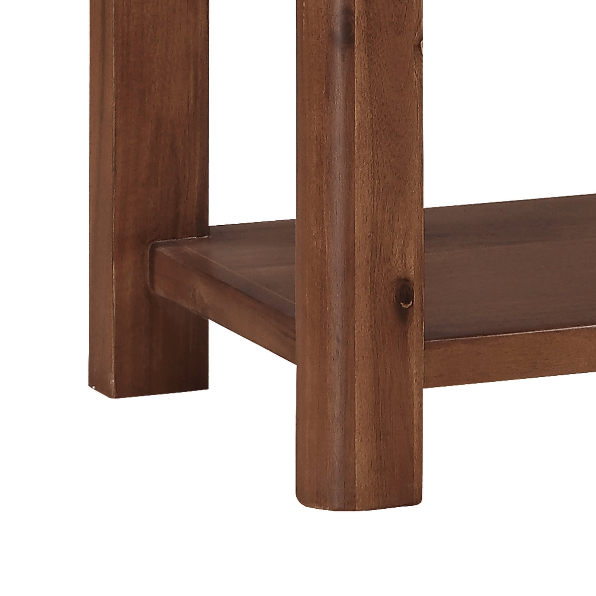 Andorra Acacia 1 Drawer Console Table, lower shelf and leg detail