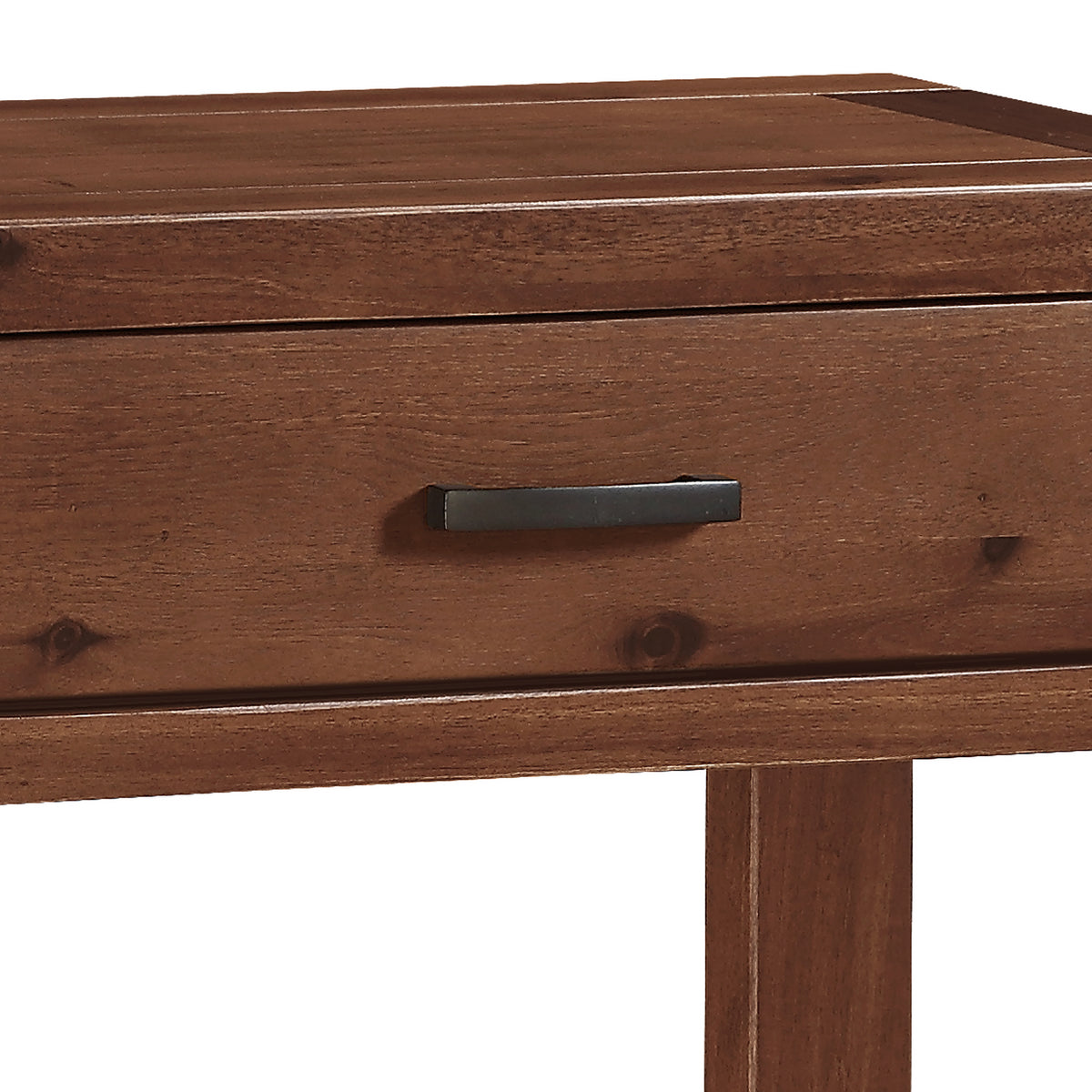 Andorra Acacia 1 Drawer Console Table, brass drawer pull detail