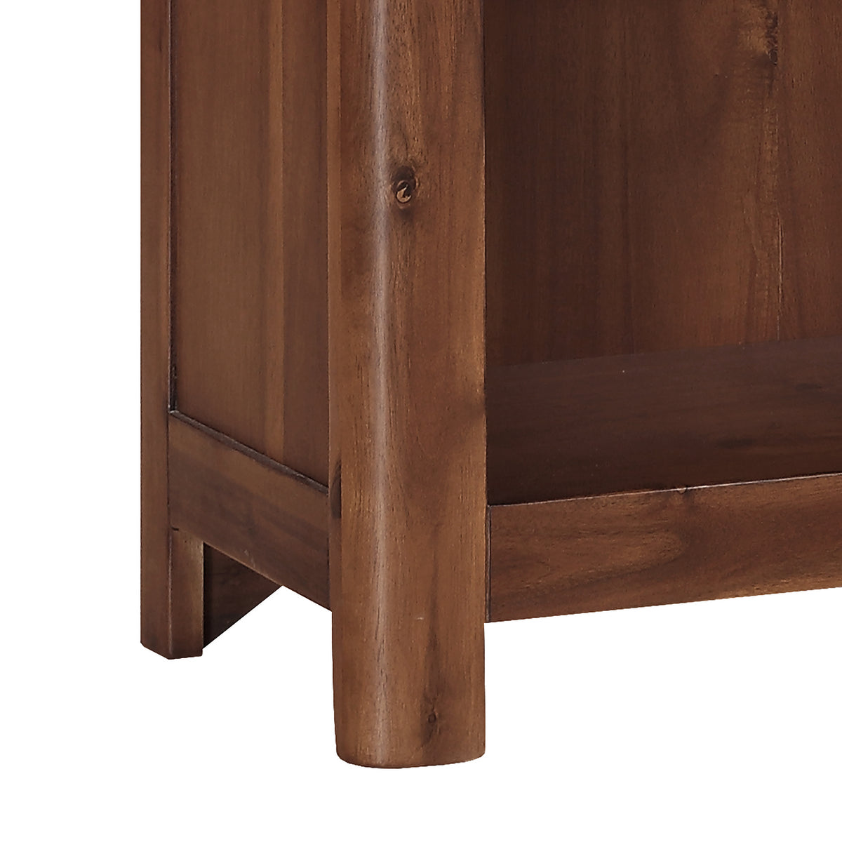 Andorra Acacia Low Bookcase, leg and side panel detail