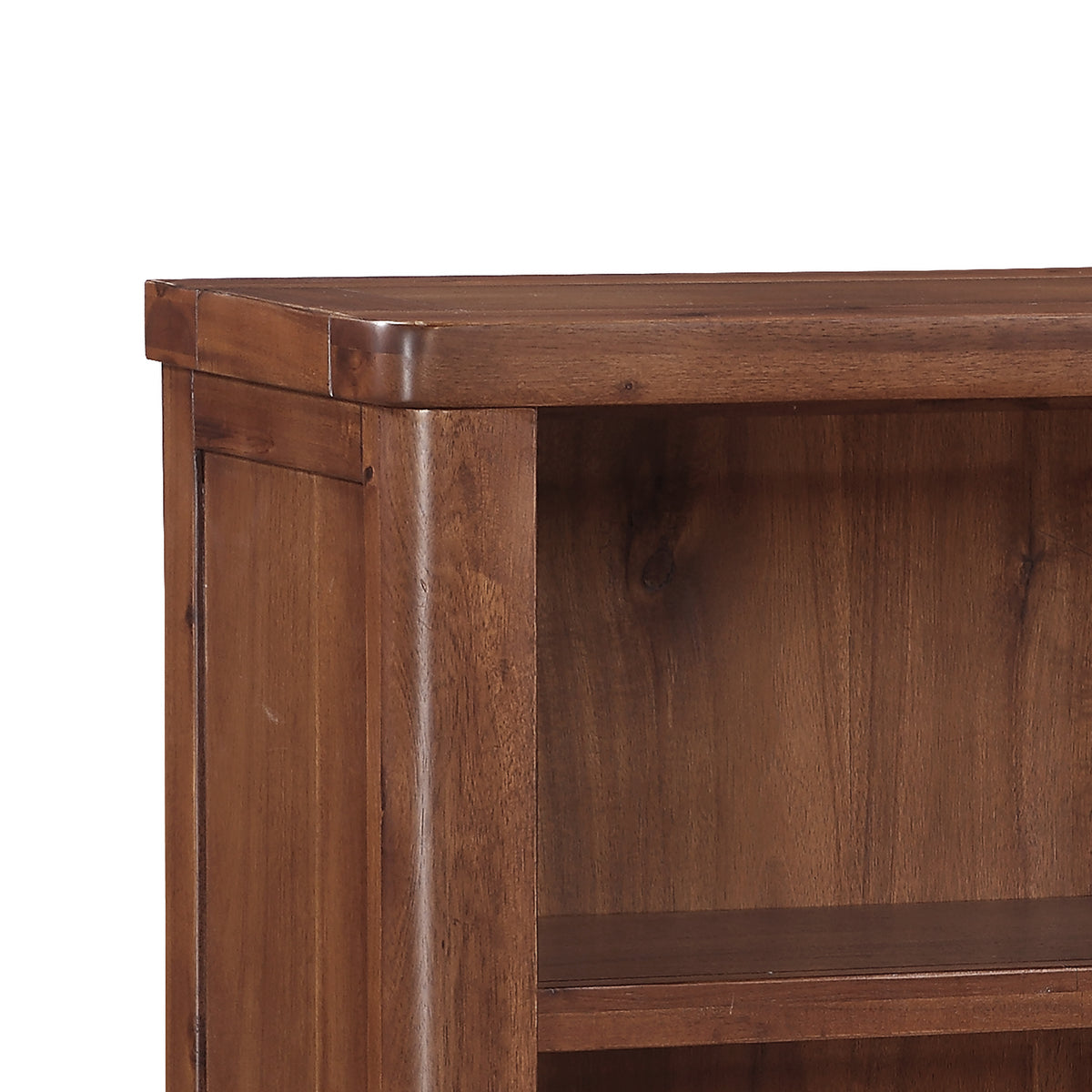 Andorra Acacia Low Bookcase, curved top detail