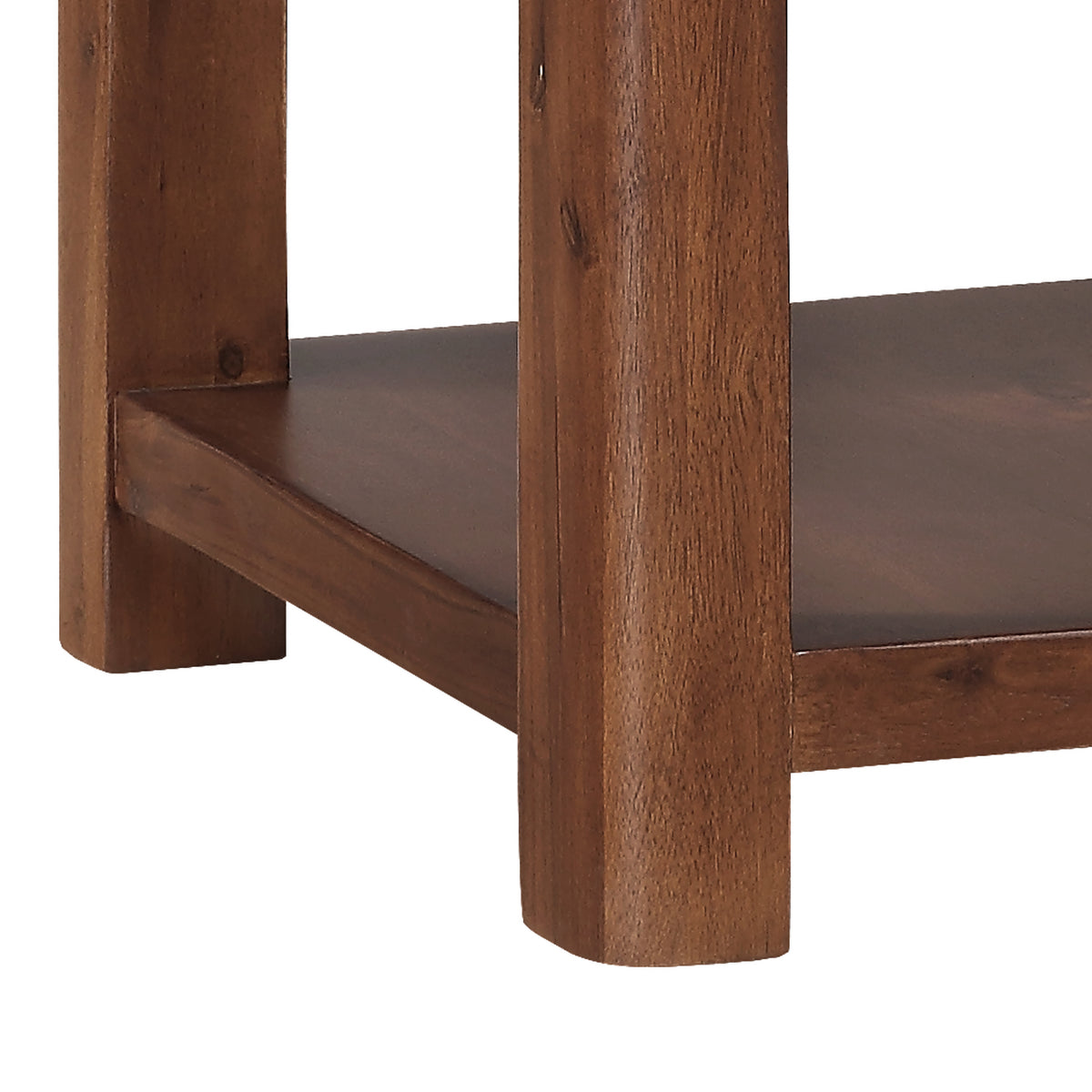 Andorra Acacia End Table, lower shelf and leg detail